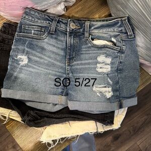 Denim Distressed Roll-Cuff Women's Shorts - Blue